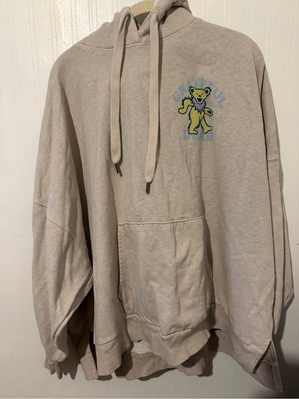 Beige Graphic Hoodie - Relaxed Unisex Pullover with Grateful Dead Bear XL